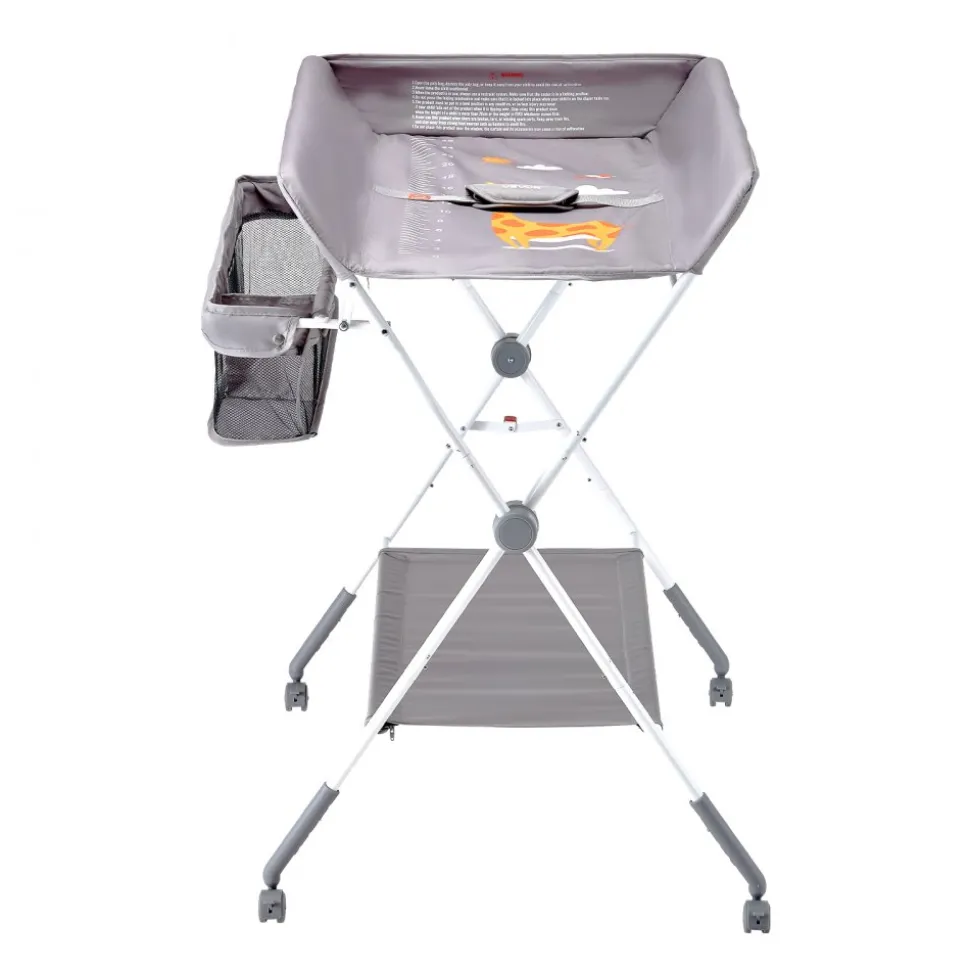 VEVOR Baby Changing Table, Foldable Diaper Change Station with Side Basket, Adjustable Height Portable Changing Table with Lockable Wheels, Multi-Functional Storage Organizer Nursery, Light Gray