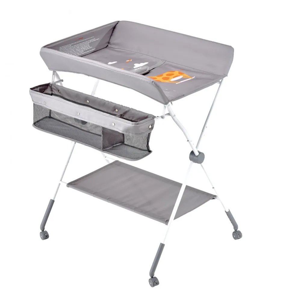 VEVOR Baby Changing Table, Foldable Diaper Change Station with Side Basket, Adjustable Height Portable Changing Table with Lockable Wheels, Multi-Functional Storage Organizer Nursery, Light Gray