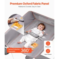 VEVOR Baby Changing Table, Foldable Diaper Change Station with Side Basket, Adjustable Height Portable Changing Table with Lockable Wheels, Multi-Functional Storage Organizer Nursery, Light Gray
