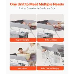 VEVOR Baby Changing Table, Foldable Diaper Change Station with Side Basket, Adjustable Height Portable Changing Table with Lockable Wheels, Multi-Functional Storage Organizer Nursery, Light Gray