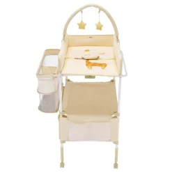 VEVOR Baby Changing Table, Foldable Diaper Change Station with 2 Fabric Drawers, Side Basket & Hanging Rod, Adjustable Height Portable Changing Table with Lockable Wheels & 2 Star Toys, Light Beige