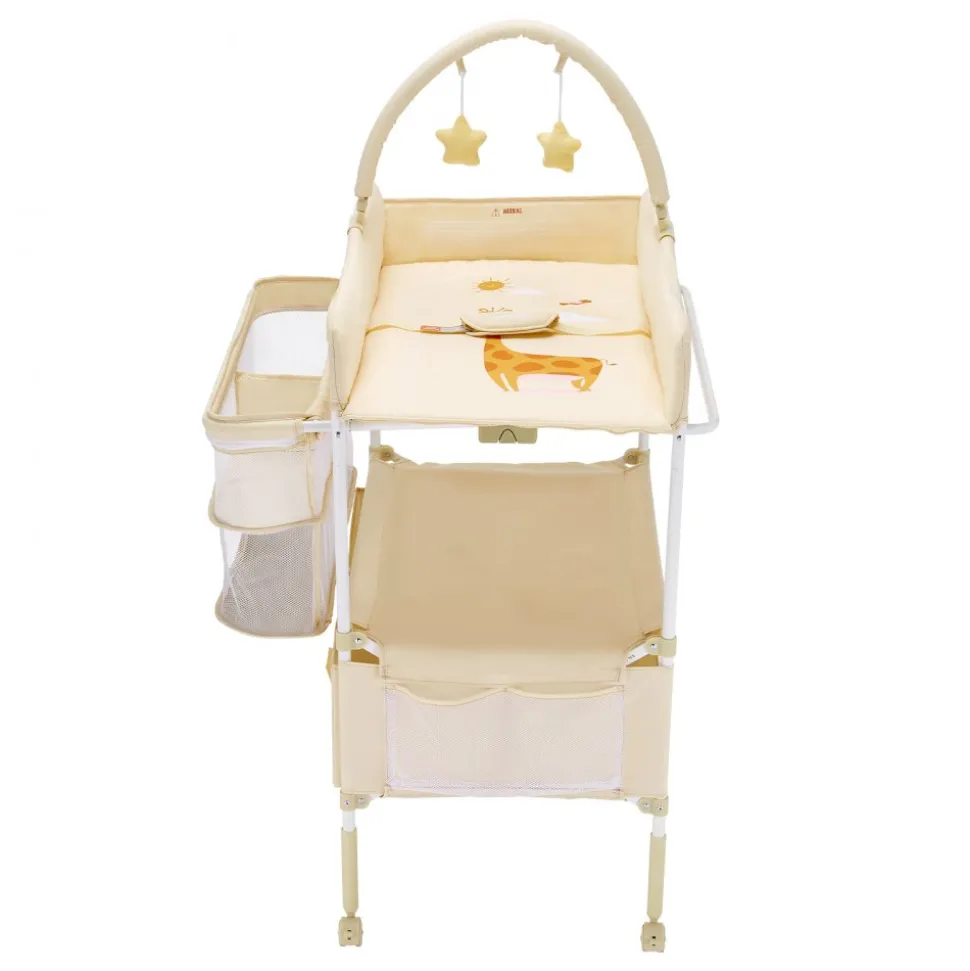 VEVOR Baby Changing Table, Foldable Diaper Change Station with 2 Fabric Drawers, Side Basket & Hanging Rod, Adjustable Height Portable Changing Table with Lockable Wheels & 2 Star Toys, Light Beige