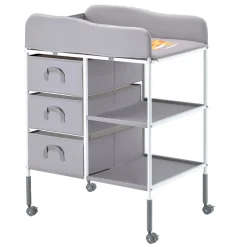 VEVOR Baby Changing Table, Portable Diaper Change Station with 3 Fabric Drawers and Lockable Wheels, Adjustable Height Multi-Functional Changing Station Table with Storage Organizer Nursery, Gray