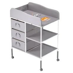 VEVOR Baby Changing Table, Portable Diaper Change Station with 3 Fabric Drawers and Lockable Wheels, Adjustable Height Multi-Functional Changing Station Table with Storage Organizer Nursery, Gray