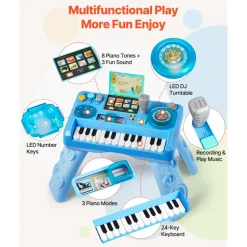 VEVOR Baby DJ Playset for Toddlers 1-3, Educational Musical Table Toys with 133 Sound Sources, Recording and LED DJ Turntable, Baby Activity Table for Birthday, Gift for Kids Aged 6+ Months