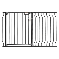 VEVOR Baby Gate, 29.5"-46.4" Extra Wide, 30" High, Dog Gate for Stairs Doorways and House, Easy Step Walk Thru Auto Close Child Gate Pet Security Gate with Pressure Mount Kit and Wall Mount Kit, Black