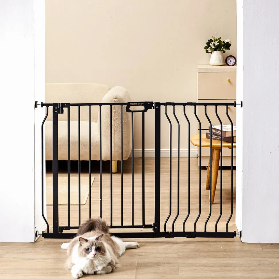 VEVOR Baby Gate, 29.5"-46.4" Extra Wide, 30" High, Dog Gate for Stairs Doorways and House, Easy Step Walk Thru Auto Close Child Gate Pet Security Gate with Pressure Mount Kit and Wall Mount Kit, Black