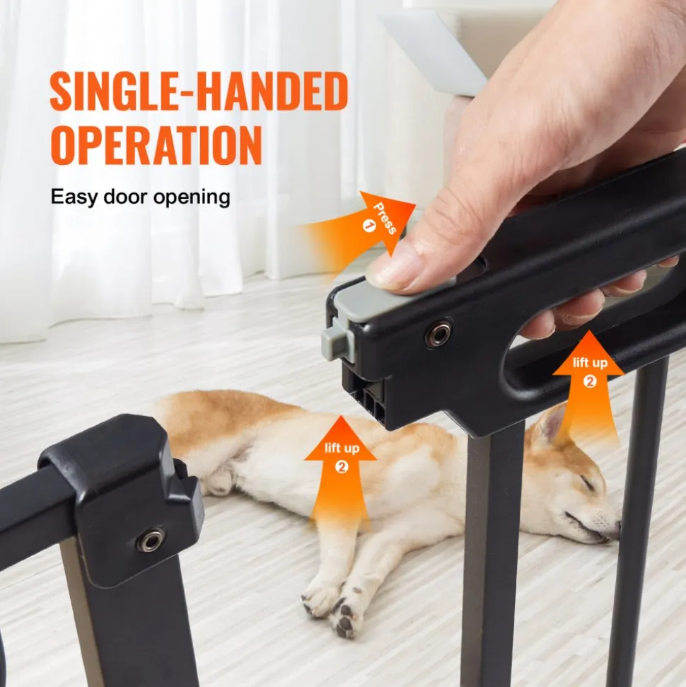 VEVOR Baby Gate, 29.5"-46.4" Extra Wide, 30" High, Dog Gate for Stairs Doorways and House, Easy Step Walk Thru Auto Close Child Gate Pet Security Gate with Pressure Mount Kit and Wall Mount Kit, Black