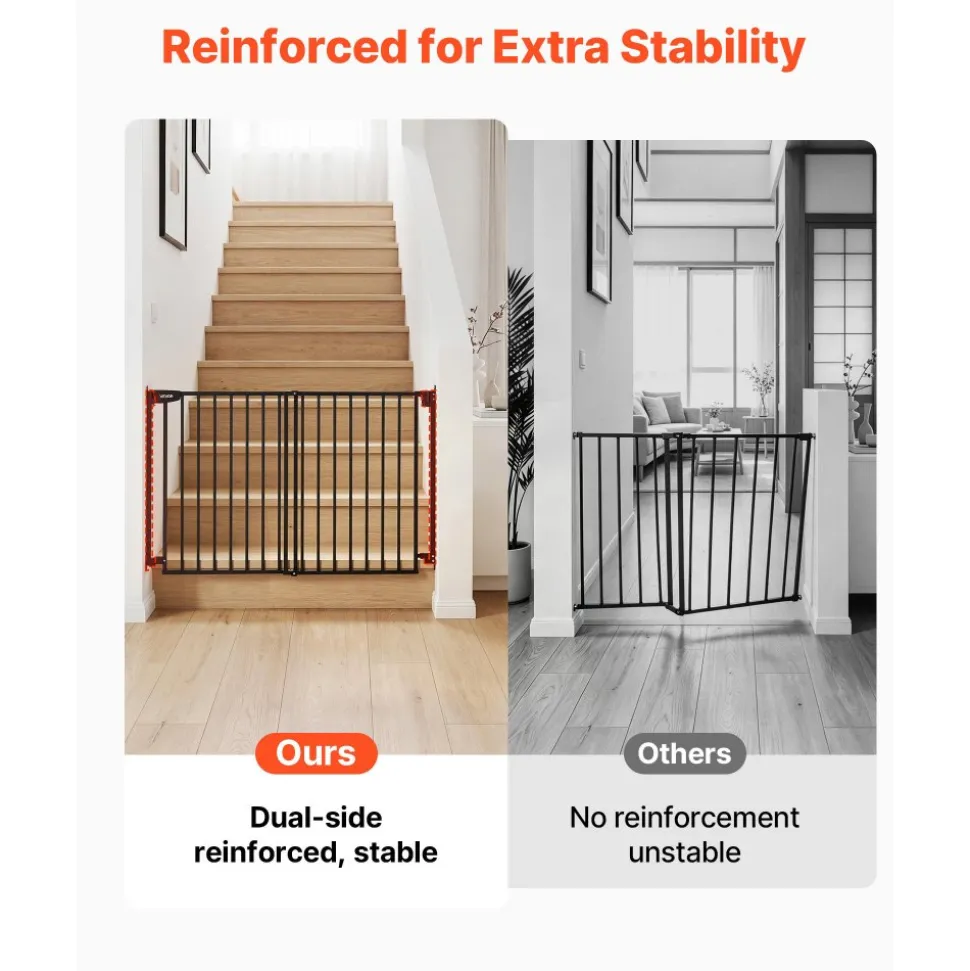 VEVOR Baby Gate for Stairs, 31-48 in Adjustable Width, 36 in High Dog Gate, No Bottom Bar, One-Handed Operation, Easy Drilling Installation with Hardware Kit, for Stairs, Doorways, and House, Black