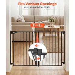 VEVOR Baby Gate for Stairs, 31-48 in Adjustable Width, 36 in High Dog Gate, No Bottom Bar, One-Handed Operation, Easy Drilling Installation with Hardware Kit, for Stairs, Doorways, and House, Black