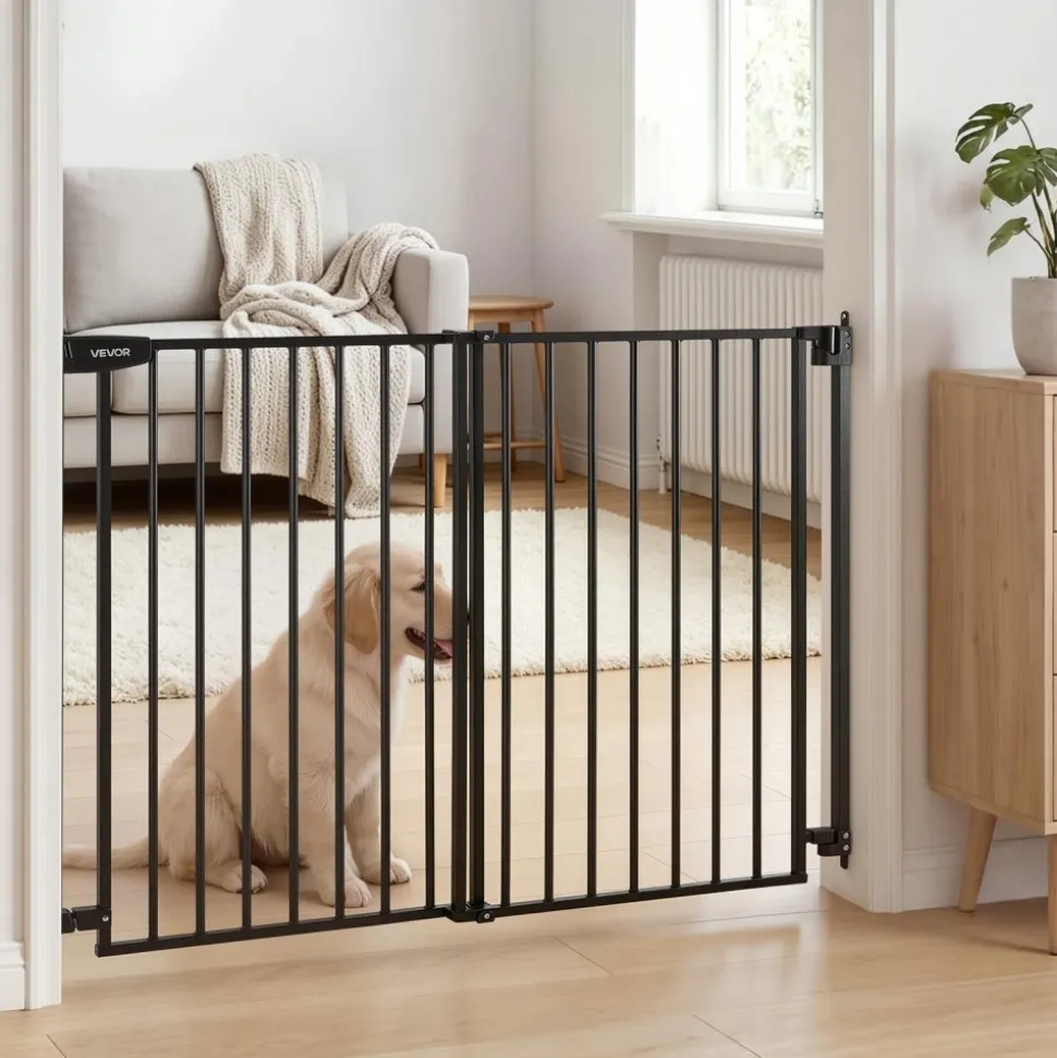 VEVOR Baby Gate for Stairs, 31-48 in Adjustable Width, 36 in High Dog Gate, No Bottom Bar, One-Handed Operation, Easy Drilling Installation with Hardware Kit, for Stairs, Doorways, and House, Black