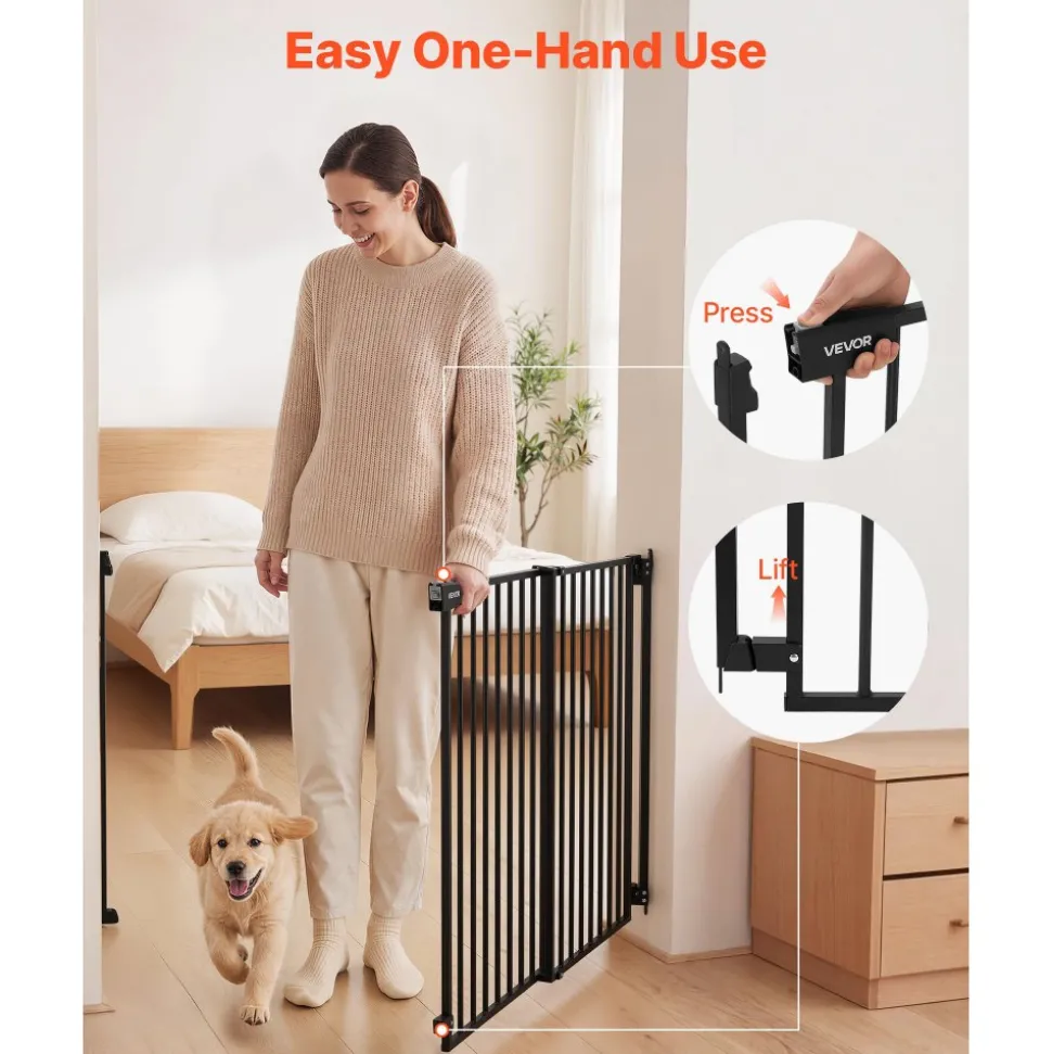 VEVOR Baby Gate for Stairs, 31-48 in Adjustable Width, 36 in High Dog Gate, No Bottom Bar, One-Handed Operation, Easy Drilling Installation with Hardware Kit, for Stairs, Doorways, and House, Black