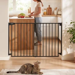 VEVOR Baby Gate for Stairs, 31-48 in Adjustable Width, 30 in High Dog Gate, No Bottom Bar, One-Handed Operation, Easy Drilling Installation with Hardware Kit, for Stairs, Doorways, and House, Black