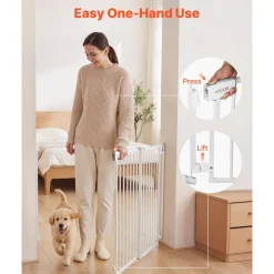 VEVOR Baby Gate for Stairs, 29-43 in Adjustable Width, 36 in High Dog Gate, No Bottom Bar, One-Handed Operation, Easy Drilling Installation with Hardware Kit, for Stairs, Doorways, and House, White