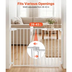 VEVOR Baby Gate for Stairs, 29-43 in Adjustable Width, 36 in High Dog Gate, No Bottom Bar, One-Handed Operation, Easy Drilling Installation with Hardware Kit, for Stairs, Doorways, and House, White
