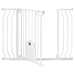 VEVOR Baby Gate for Stairs, 29.5-43 in Adjustable Width, Baby Gate with Adjustable Cat Door, with Pressure Mount Kit and Wall Mount Kit, Secure Metal Pet Door for Stairs, Doorways, and House, White