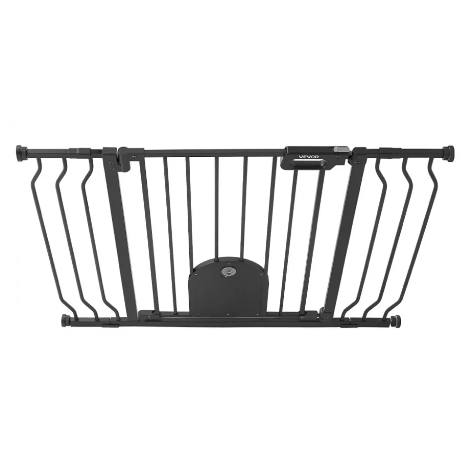 VEVOR Baby Gate for Stairs, 29.5-43 in Adjustable Width, Baby Gate with Adjustable Cat Door, with Pressure Mount Kit and Wall Mount Kit, Secure Metal Pet Door for Stairs, Doorways, and House, Black