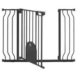 VEVOR Baby Gate for Stairs, 29.5-43 in Adjustable Width, Baby Gate with Adjustable Cat Door, with Pressure Mount Kit and Wall Mount Kit, Secure Metal Pet Door for Stairs, Doorways, and House, Black