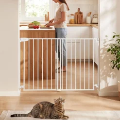 VEVOR Baby Gate for Stairs, 31-48 in Adjustable Width, 30 in High Dog Gate, No Bottom Bar, One-Handed Operation, Easy Drilling Installation with Hardware Kit, for Stairs, Doorways, and House, White