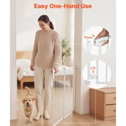 VEVOR Baby Gate for Stairs, 31-48 in Adjustable Width, 30 in High Dog Gate, No Bottom Bar, One-Handed Operation, Easy Drilling Installation with Hardware Kit, for Stairs, Doorways, and House, White