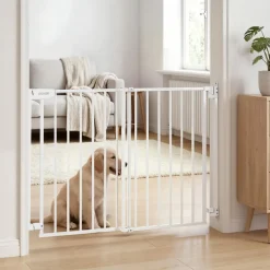 VEVOR Baby Gate for Stairs, 28-43 in Adjustable Width, 30 in High Dog Gate, No Bottom Bar, One-Handed Operation, Easy Drilling Installation with Hardware Kit, for Stairs, Doorways, and House, White