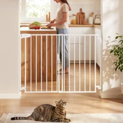 VEVOR Baby Gate for Stairs, 28-43 in Adjustable Width, 30 in High Dog Gate, No Bottom Bar, One-Handed Operation, Easy Drilling Installation with Hardware Kit, for Stairs, Doorways, and House, White