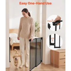 VEVOR Baby Gate for Stairs, 28-43 in Adjustable Width, 36 in High Dog Gate, No Bottom Bar, One-Handed Operation, Easy Drilling Installation with Hardware Kit, for Stairs, Doorways, and House, Black