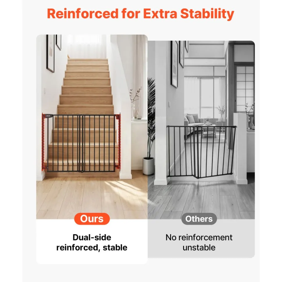 VEVOR Baby Gate for Stairs, 28-43 in Adjustable Width, 36 in High Dog Gate, No Bottom Bar, One-Handed Operation, Easy Drilling Installation with Hardware Kit, for Stairs, Doorways, and House, Black