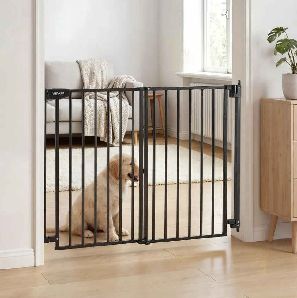 VEVOR Baby Gate for Stairs, 28-43 in Adjustable Width, 36 in High Dog Gate, No Bottom Bar, One-Handed Operation, Easy Drilling Installation with Hardware Kit, for Stairs, Doorways, and House, Black
