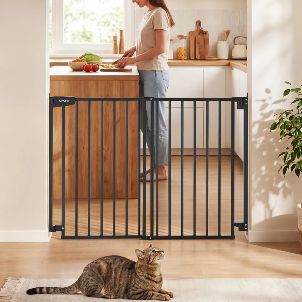 VEVOR Baby Gate for Stairs, 28-43 in Adjustable Width, 36 in High Dog Gate, No Bottom Bar, One-Handed Operation, Easy Drilling Installation with Hardware Kit, for Stairs, Doorways, and House, Black