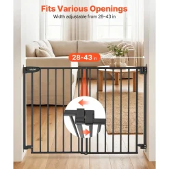 VEVOR Baby Gate for Stairs, 28-43 in Adjustable Width, 30 in High Dog Gate, No Bottom Bar, One-Handed Operation, Easy Drilling Installation with Hardware Kit, for Stairs, Doorways, and House, Black