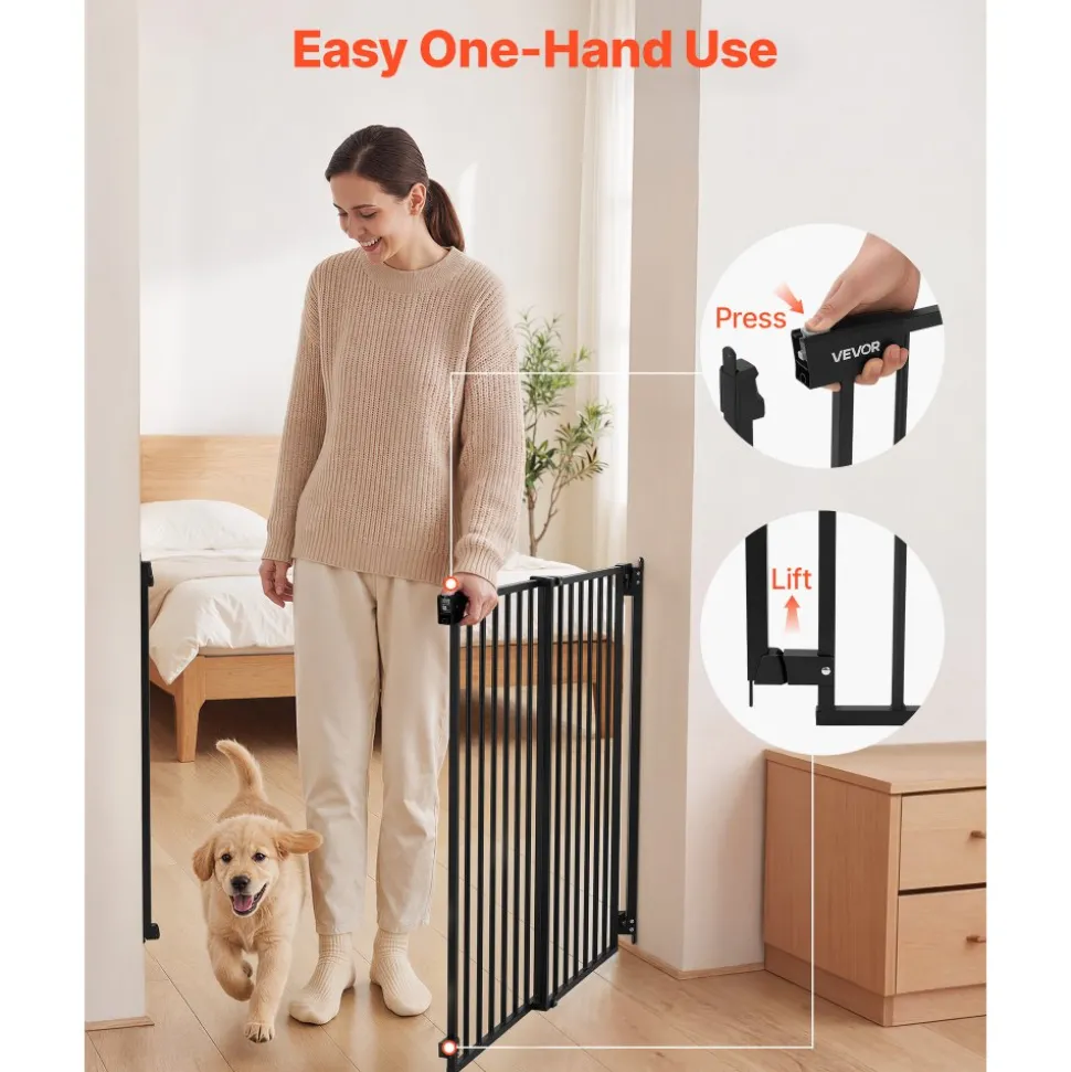 VEVOR Baby Gate for Stairs, 28-43 in Adjustable Width, 30 in High Dog Gate, No Bottom Bar, One-Handed Operation, Easy Drilling Installation with Hardware Kit, for Stairs, Doorways, and House, Black