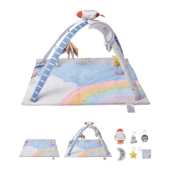 VEVOR Baby Play Gym Mat, Tummy Time Mat with 6 Sensory Toys, Baby Activity Mat with Light-up Musical Rocket Toy for 0-18 Month Newborn Infant, Baby Essential Gift for Sensory & Motor Skill Development
