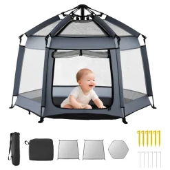 VEVOR Baby Playpen, Pop Up Toddler Playpen with Canopy, Indoor & Outdoor Portable Play Yard for Babies Toddlers with UPF 50+ Sunshades & Travel Bag for Home Park Beach, Foldable and Lightweight