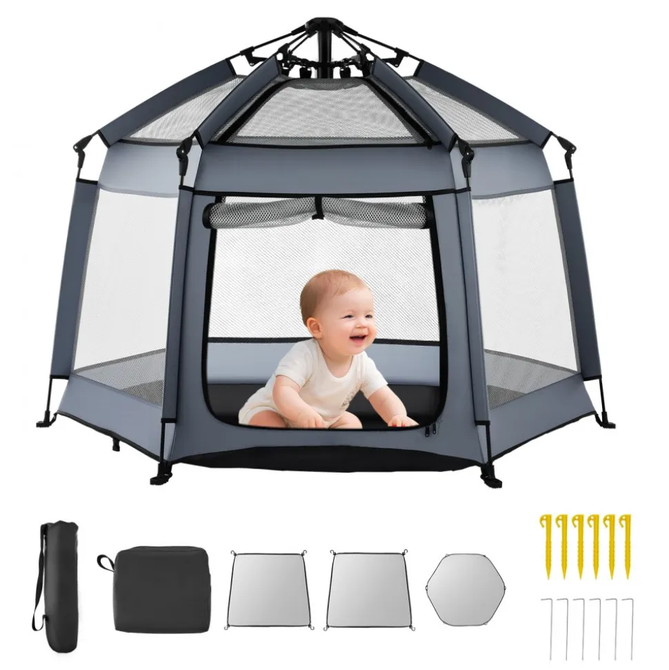 VEVOR Baby Playpen, Pop Up Toddler Playpen with Canopy, Indoor & Outdoor Portable Play Yard for Babies Toddlers with UPF 50+ Sunshades & Travel Bag for Home Park Beach, Foldable and Lightweight