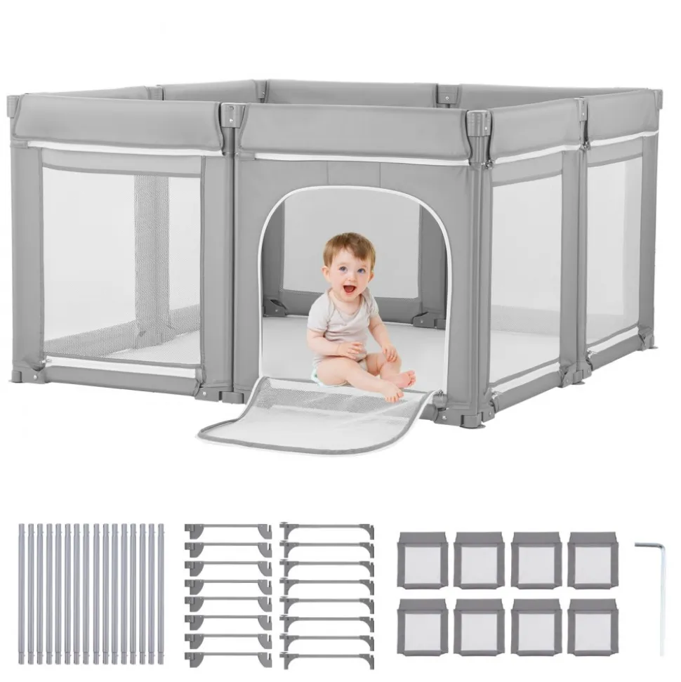 VEVOR Baby Playpen, 78.7″ x 70.1″ Extra Large Toddlers Playpen, Foldable Baby Fence Play Yard with Zippered Door & Soft Breathable Mesh, Indoor Outdoor Safety Activity Center - Great Gift for Toddlers