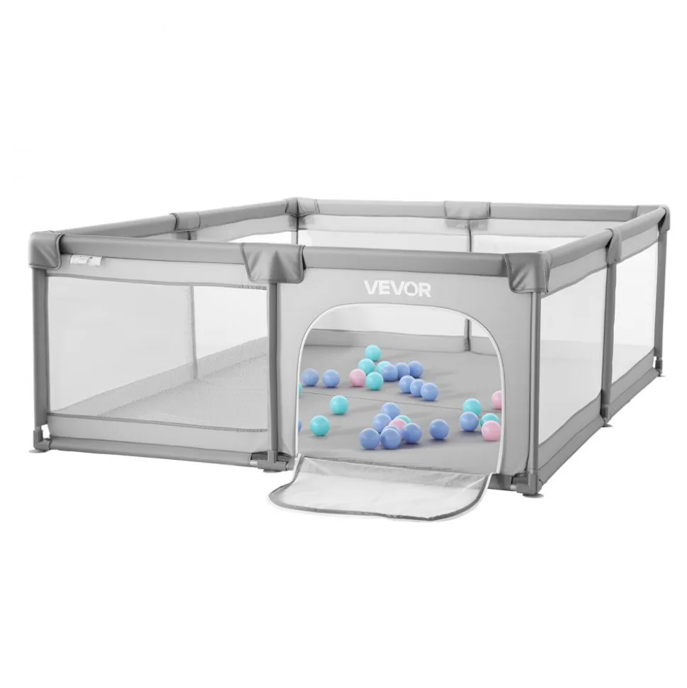 VEVOR Baby Playpen, 78.7″ x 70.3″ Extra Large Playpen for Babies Toddlers, Indoor/Outdoor Baby Fence Play Yard, No-Gap Safety Activity Center with 50 Ocean Balls, Zippered Door & Soft Breathable Mesh