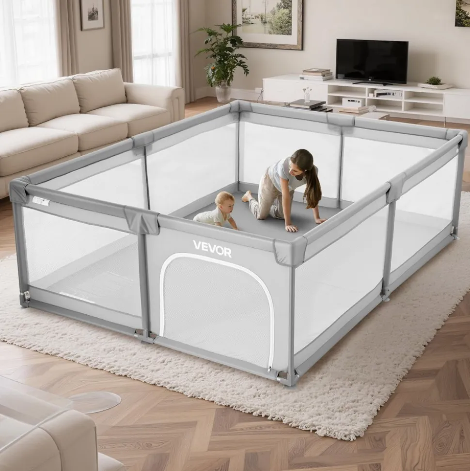 VEVOR Baby Playpen, 78.7″ x 70.3″ Extra Large Playpen for Babies Toddlers, Indoor/Outdoor Baby Fence Play Yard, No-Gap Safety Activity Center with 50 Ocean Balls, Zippered Door & Soft Breathable Mesh