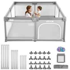 VEVOR Baby Playpen, 78.7″ x 70.3″ Extra Large Playpen for Babies Toddlers, Indoor/Outdoor Baby Fence Play Yard, No-Gap Safety Activity Center with 50 Ocean Balls, Zippered Door & Soft Breathable Mesh