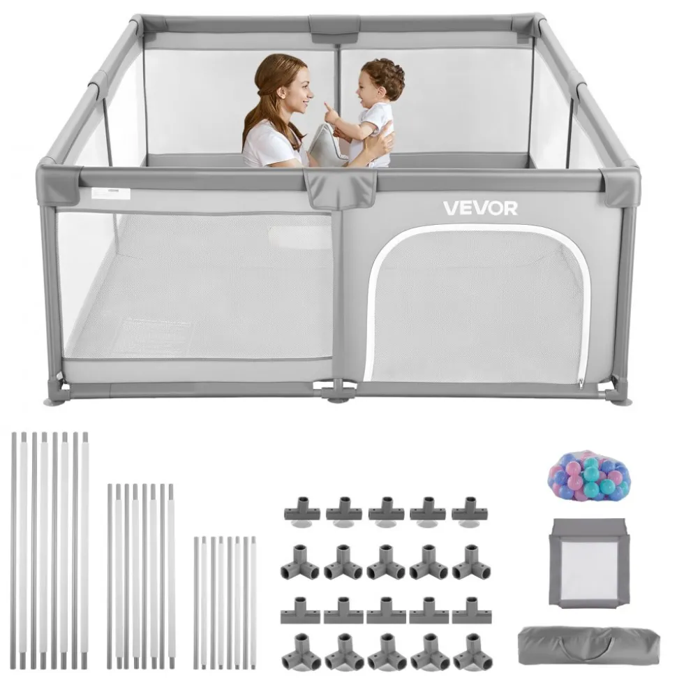 VEVOR Baby Playpen, 78.7″ x 70.3″ Extra Large Playpen for Babies Toddlers, Indoor/Outdoor Baby Fence Play Yard, No-Gap Safety Activity Center with 50 Ocean Balls, Zippered Door & Soft Breathable Mesh