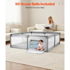 VEVOR Baby Playpen, 78.7″ x 58.7″ Large Toddlers Playpen, Indoor/Outdoor Baby Fence Play Yard with 50 Ocean Balls, Zippered Door & Breathable Mesh, No-Gap Safety Activity Center for Babies Toddlers