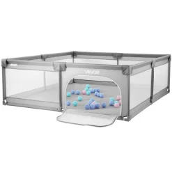 VEVOR Baby Playpen, 78.7″ x 58.7″ Large Toddlers Playpen, Indoor/Outdoor Baby Fence Play Yard with 50 Ocean Balls, Zippered Door & Breathable Mesh, No-Gap Safety Activity Center for Babies Toddlers