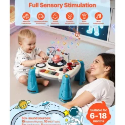 VEVOR Baby Spacecraft Musical Table Toys for 1-3 Years Old, Learning Activity Desk with Space Theme & Soft-glow Star Projector & 60+ Sound Sources, Toddler Learning Table for Kids 6+ Months