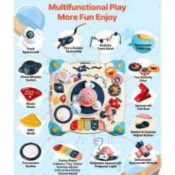 VEVOR Baby Spacecraft Musical Table Toys for 1-3 Years Old, Learning Activity Desk with Space Theme & Soft-glow Star Projector & 60+ Sound Sources, Toddler Learning Table for Kids 6+ Months