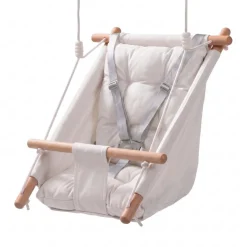 VEVOR Baby Swing 66 lbs Weight Capacity 3 Modes Canvas Hammock Swing White, for Indoor and Outdoor, 5-Point Harness and Tree Straps, Wooden Hanging Seat with Integrated Cushion for Baby to Toddler