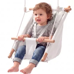 VEVOR Baby Swing 66 lbs Weight Capacity 3 Modes Canvas Hammock Swing White, for Indoor and Outdoor, 5-Point Harness and Tree Straps, Wooden Hanging Seat with Integrated Cushion for Baby to Toddler