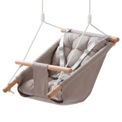 VEVOR Baby Swing 66 lbs Weight Capacity 3 Modes Canvas Hammock Swing Gray, for Indoor and Outdoor, 5-Point Harness and Tree Straps, Wooden Hanging Seat with Integrated Cushion for Baby to Toddler