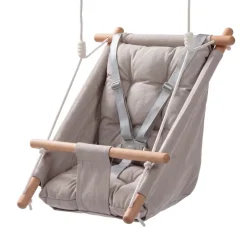 VEVOR Baby Swing 66 lbs Weight Capacity 3 Modes Canvas Hammock Swing Gray, for Indoor and Outdoor, 5-Point Harness and Tree Straps, Wooden Hanging Seat with Integrated Cushion for Baby to Toddler
