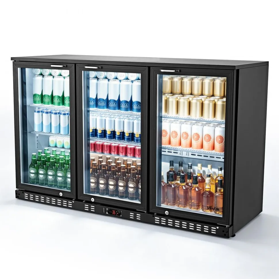 VEVOR Back Bar Cooler, 11.4 Cu.Ft Commercial Beverage Refrigerator with 3 Glass Door, Large Under Counter Fridge w/ LED Lighting, Shelf, Low-E Glass Display Cooler for Store, Lobby, Restaurant, Pub