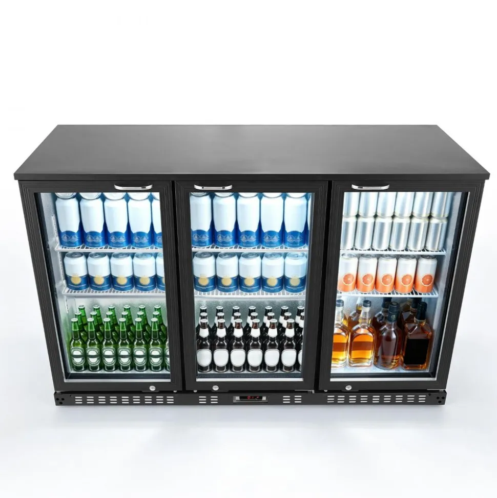 VEVOR Back Bar Cooler, 11.4 Cu.Ft Commercial Beverage Refrigerator with 3 Glass Door, Large Under Counter Fridge w/ LED Lighting, Shelf, Low-E Glass Display Cooler for Store, Lobby, Restaurant, Pub